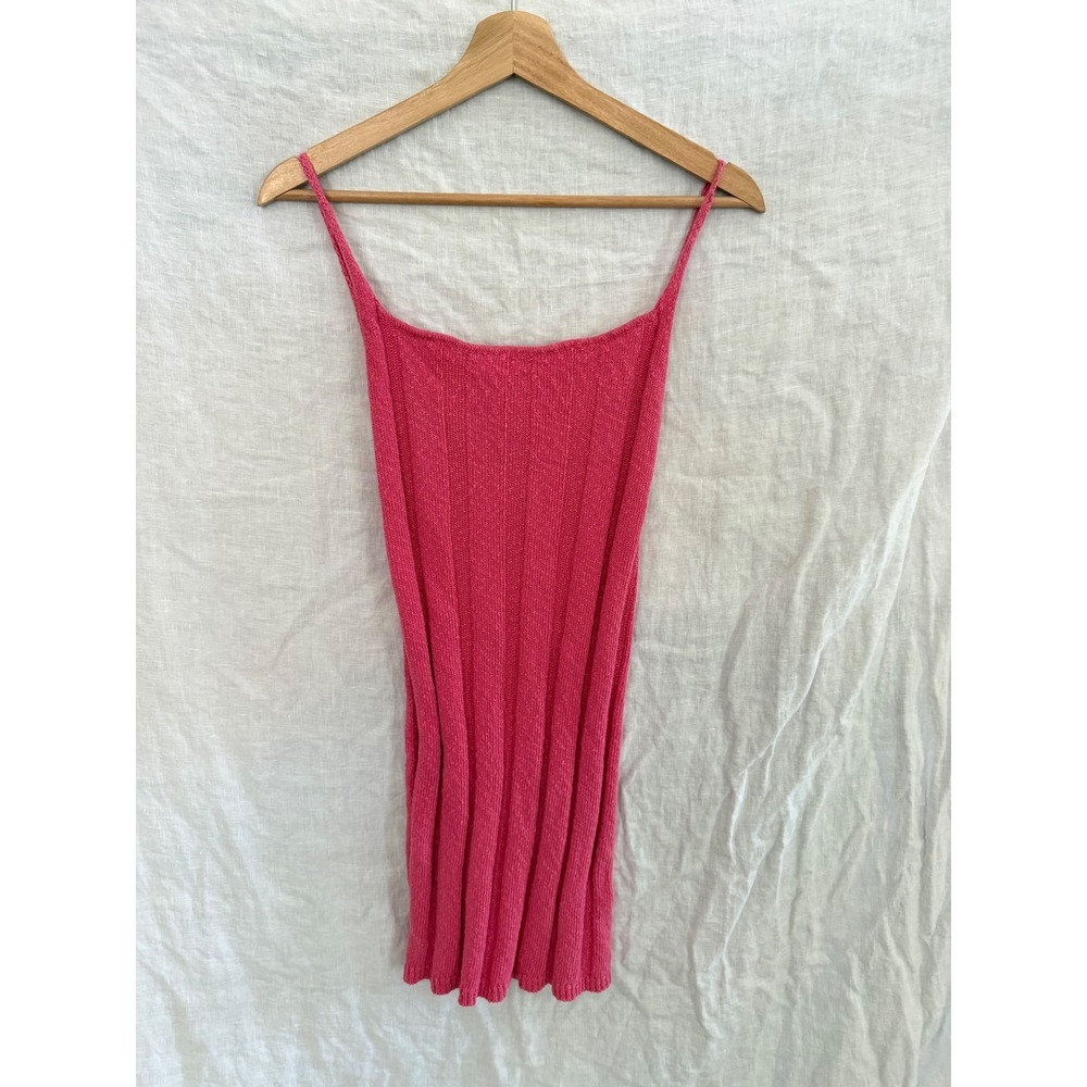 FP Beach Mini Dress Womens Pink Ribbed Knit Spaghetti Strap Small